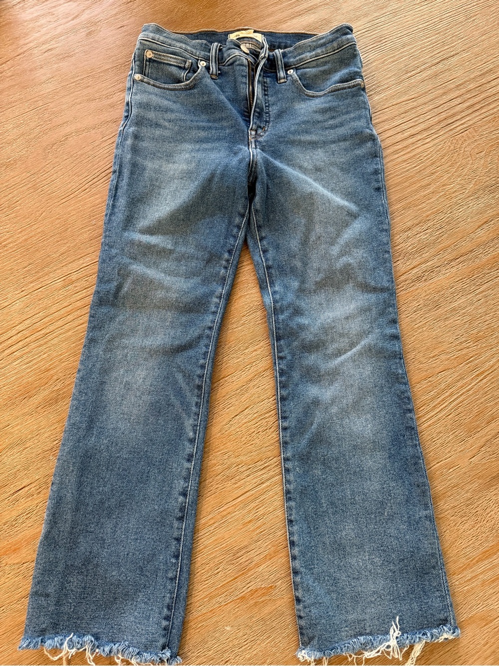 Madewell Medium Blue Bootcut Jeans with Frayed Hem